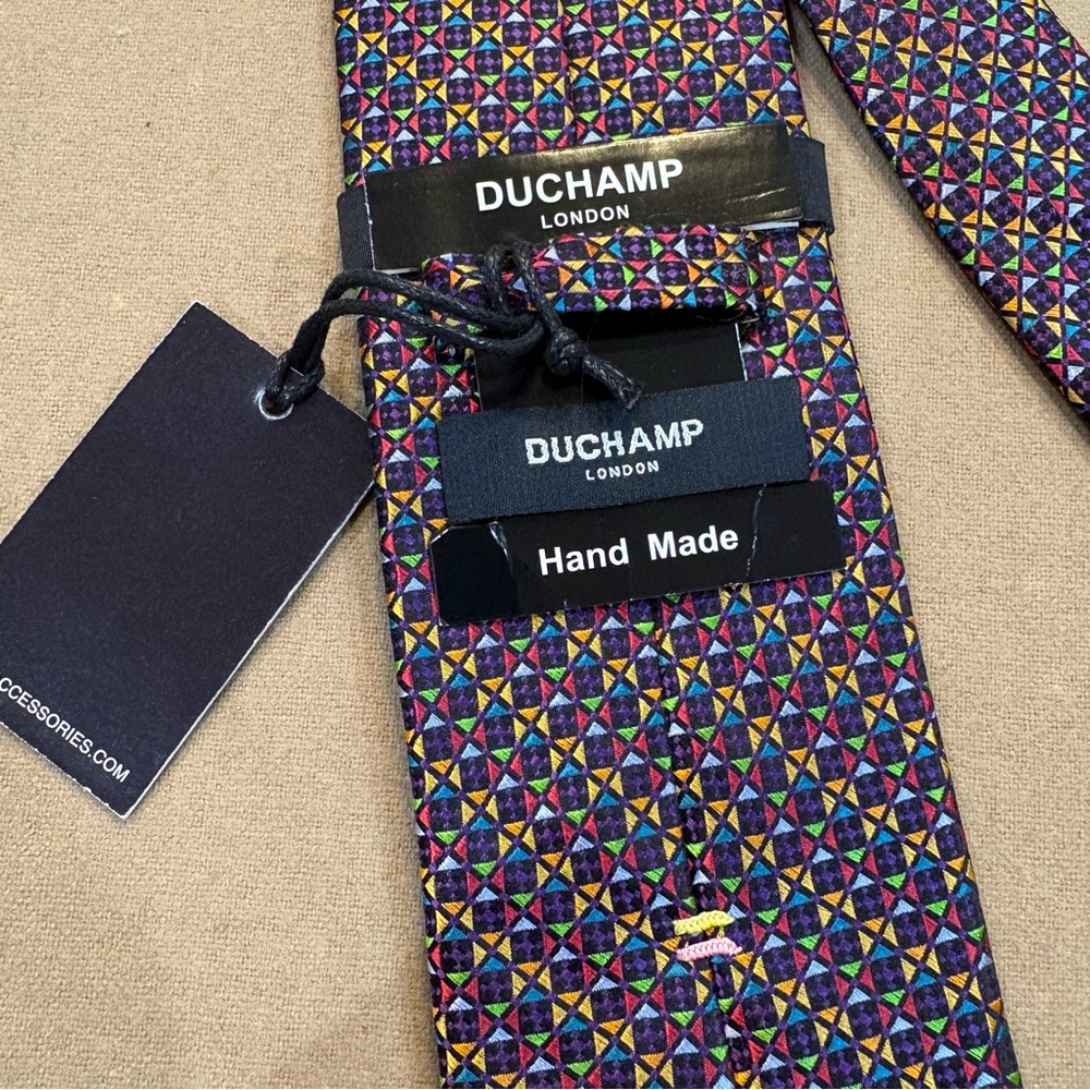 Duchamp London Multicolor Geometric Print 100% Silk Tie NWT - Picture 3 of 4